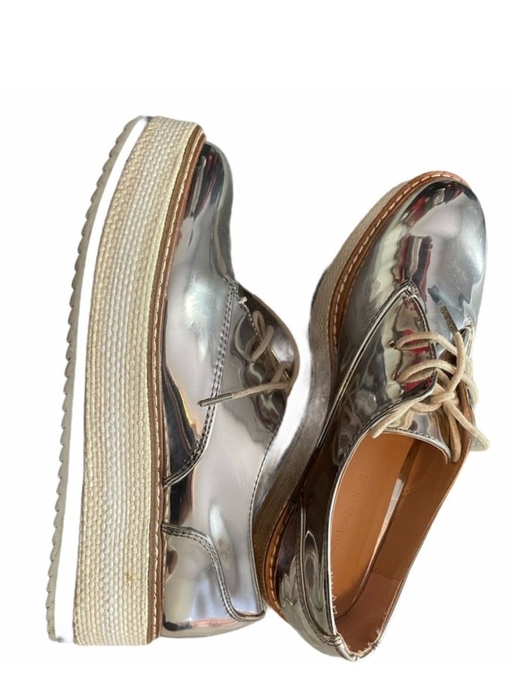 Zara Metallic Silver Platform Lace-Up Oxfords